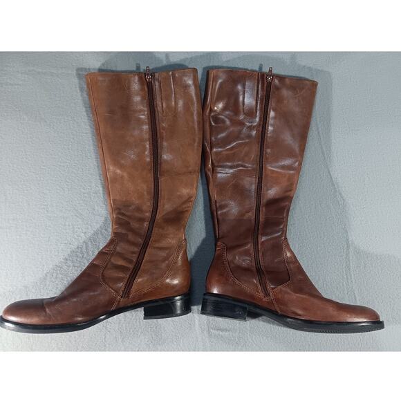 ECCO Women’s Brown Leather Tall Riding Boots Buckle Strap Equestrian Size 41 - Picture 4 of 8